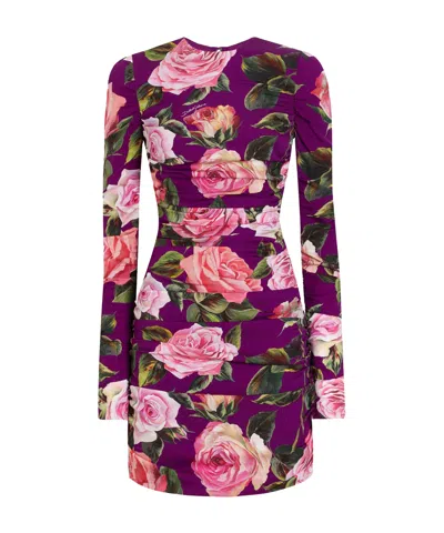 DOLCE & GABBANA DOLCE  GABBANA FLORAL PRINTED CHARMEUSE MIDI SHEATH DRESS