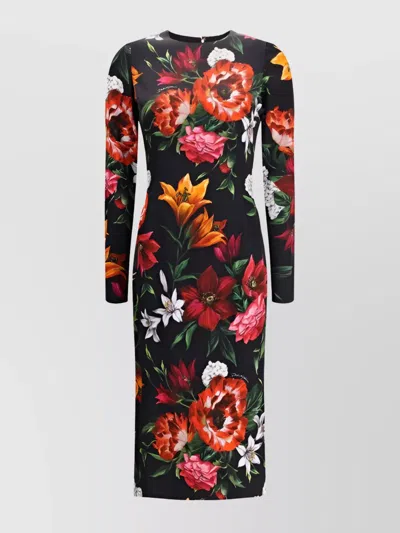 Dolce & Gabbana Long-sleeved Floral Dress For Special Occasions In Black
