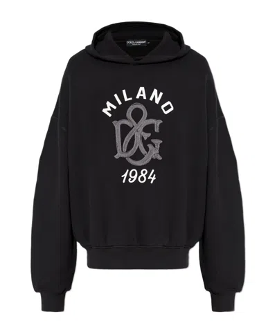 Dolce & Gabbana Long-sleeved Hooded Hoodie In Black