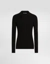 Dolce & Gabbana Dolce  Gabbana Long-sleeved Interlock Jersey Polo Shirt In Black