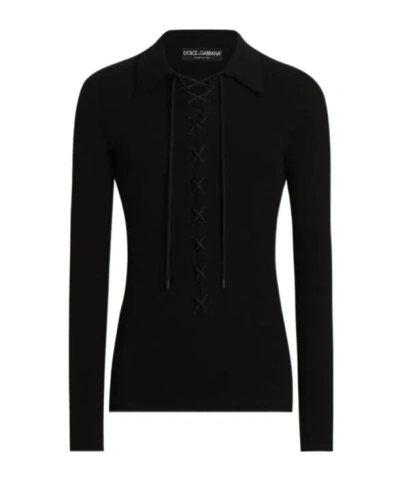 DOLCE & GABBANA DOLCE  GABBANA LONG-SLEEVED INTERLOCK JERSEY POLO SHIRT