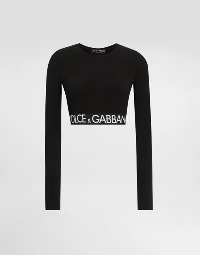 Dolce & Gabbana Long-sleeved Jersey Top With Branded Elastic In Multi