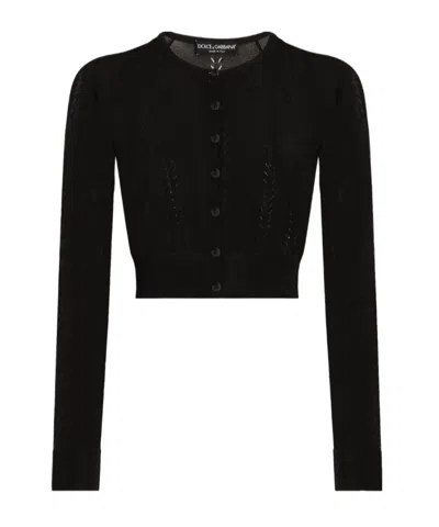 Dolce & Gabbana Long-sleeved Knitted Cardigan In Black