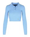 Dolce & Gabbana Long-sleeved Knitted Polo Shirt In Blue