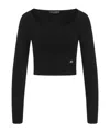 Dolce & Gabbana Black Ribbed Mini Cropped Top In Black