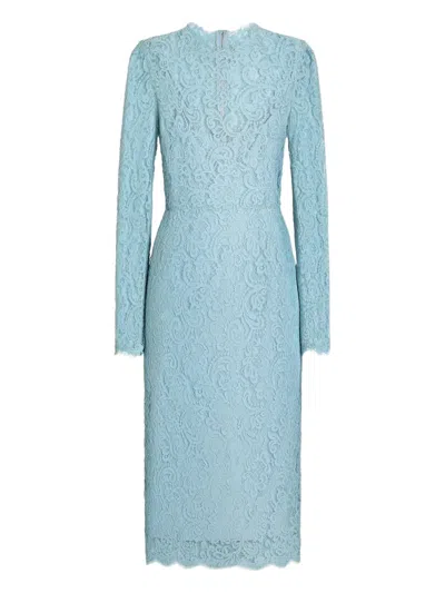 Dolce & Gabbana Long-sleeved Lace Dress In Blue