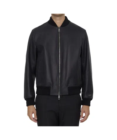 Dolce & Gabbana Long-sleeved Leather Jacket In Black