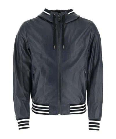 Dolce & Gabbana Long-sleeved Leather Jacket In Black