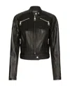 Dolce & Gabbana Long-sleeved Leather Jacket With Vertical Collar In Black