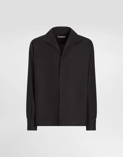 Dolce & Gabbana Long-sleeved Linen Shirt In Black