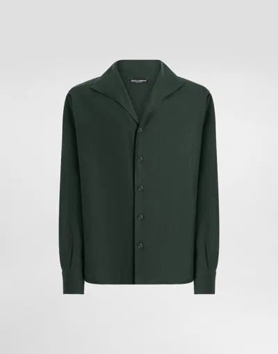 Dolce & Gabbana Long-sleeved Linen Shirt In Green