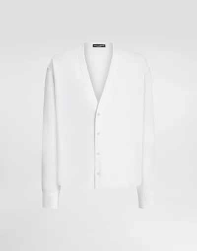 Dolce & Gabbana Long-sleeved Linen Shirt With Cardigan Buttoning In White