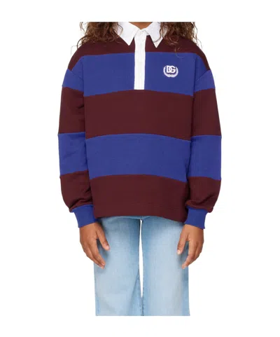 Dolce & Gabbana Long-sleeved Polo Pullover In Blue