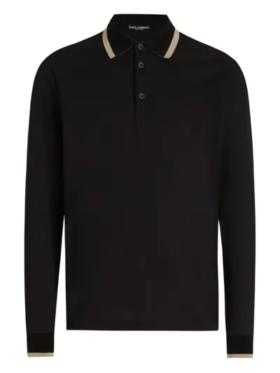 Dolce & Gabbana Long-sleeved Polo Shirt In Black