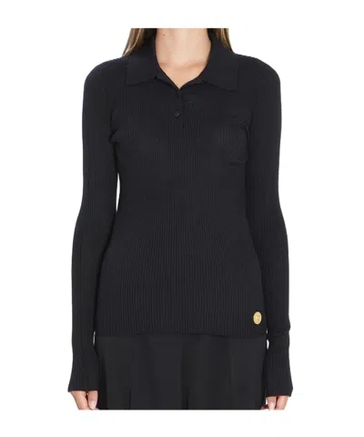 Dolce & Gabbana Ribbed Knit Polo Shirt In Cashmere In Black