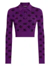 Dolce & Gabbana Long-sleeved Polo Shirt In Jacquard Viscose In Purple