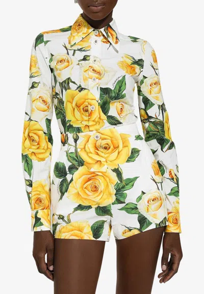 DOLCE & GABBANA LONG-SLEEVED ROSE-PRINT SHIRT