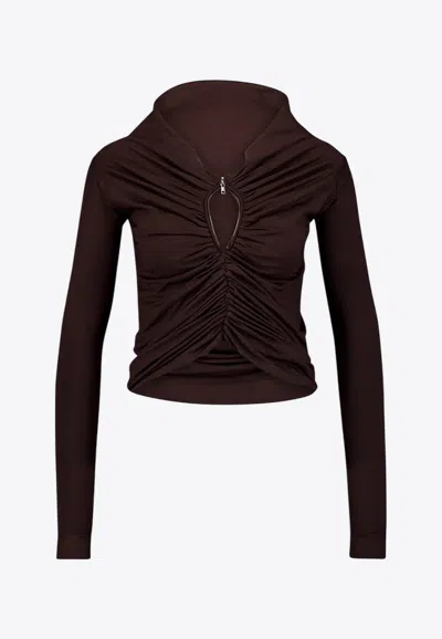 Dolce & Gabbana Long-sleeved Ruched Top In Brown