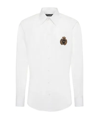 Dolce & Gabbana Crest Embroidered Poplin Shirt In White
