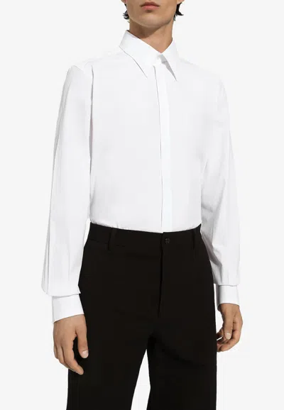Dolce & Gabbana White Cotton Formal Dress Top Sicilia Shirt In Purple