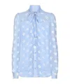 Dolce & Gabbana Pussy-bow Collar Semi-sheer Shirt In Blue