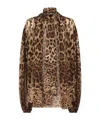 Dolce & Gabbana Leopard-print Silk Pussy-bow Blouse In Brown