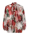 Dolce & Gabbana Chiffon Pussy-bow Blouse With Rose Print In Nude