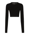 Dolce & Gabbana Cropped Round-neck Silk Pullover In Black