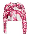 Dolce & Gabbana Majolica Cropped Cotton Jersey Sweatshirt In Pink