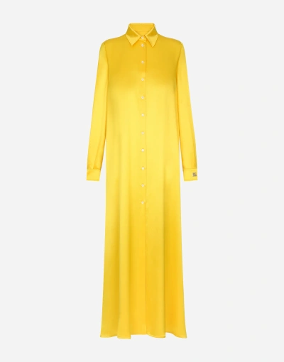 Dolce & Gabbana Long-sleeved Silk Crepe Caftan In Yellow