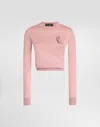 Dolce & Gabbana Long-sleeved Silk Sweater With Flower In Pink