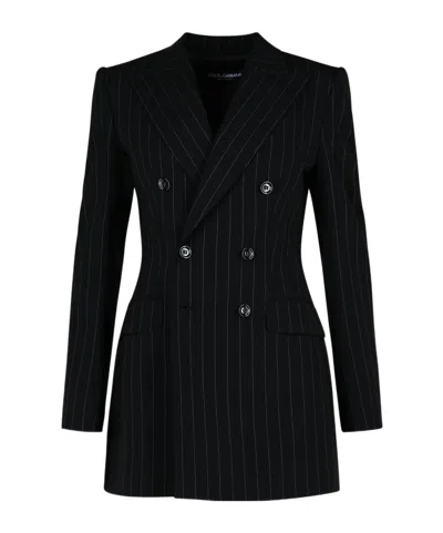 Dolce & Gabbana Dolce  Gabbana Double-breasted Pinstriped Blazer In Black