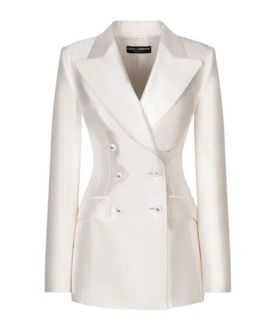 Dolce & Gabbana Double-breasted Shantung Turlington Blazer In White