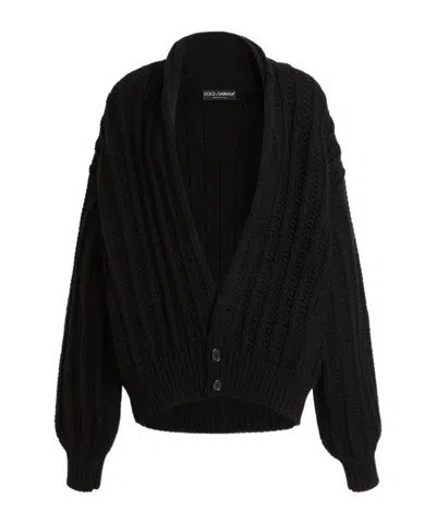 Dolce & Gabbana Ribbed-knit Long-sleeve Cardigan In Black