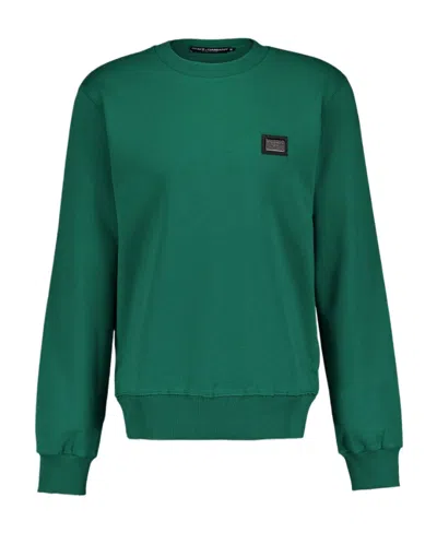 Dolce & Gabbana Dolce  Gabbana Logo Plaque Crewneck Sweatshirt In Green