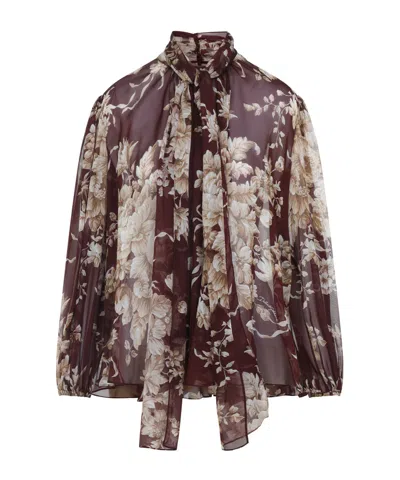 DOLCE & GABBANA FLORAL-PRINT BOW BLOUSE