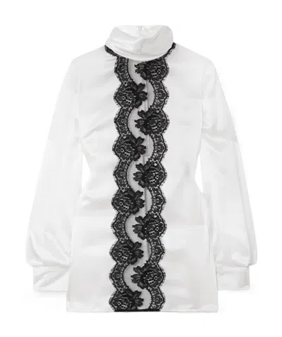Dolce & Gabbana Lace-trimmed Silk-blend Satin Turtleneck Blouse In White