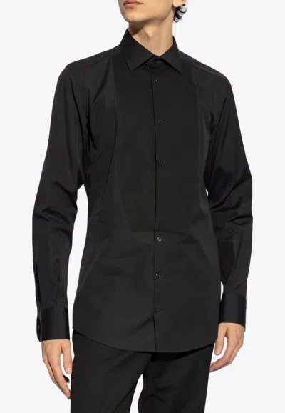 Dolce & Gabbana Long-sleeved Tuxedo Shirt In Black