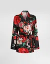 Dolce & Gabbana Long-sleeved Twill Pajama Shirt With Rose Print In Print