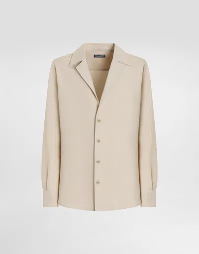 DOLCE & GABBANA LONG-SLEEVED V-NECK SHIRT IN LINEN FABRIC