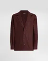 Dolce & Gabbana Long-sleeved V-neck Shirt In Linen Fabric In Multicolor
