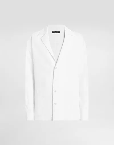 Dolce & Gabbana Long-sleeved V-neck Shirt In Linen Fabric In White
