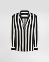 Dolce & Gabbana Long-sleeved V-neck Shirt In Silk Charmeuse In Multicolor