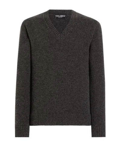 Dolce & Gabbana Long-sleeved Wool Sweater In Gray
