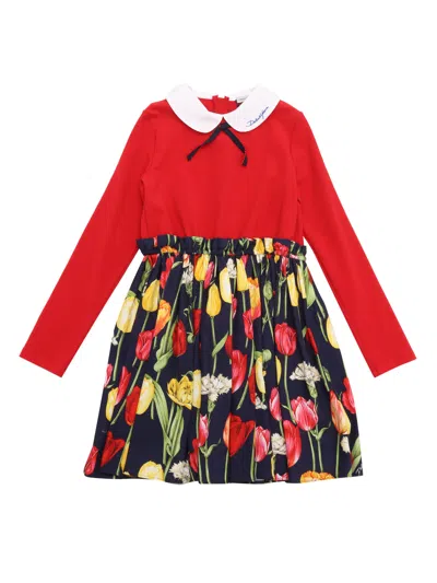 Dolce & Gabbana Kids' Long Sleeves Dress In Rosso-blu