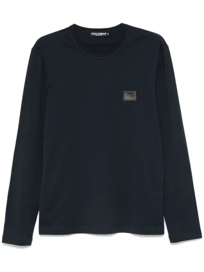 DOLCE & GABBANA LONG SLEEVES T-SHIRT WITH DG LOGO PLAQUE