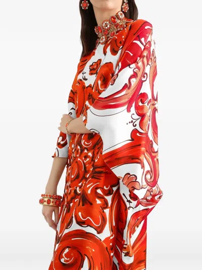Dolce & Gabbana Long Tunic Dress In Majolica-print Twill In Multi