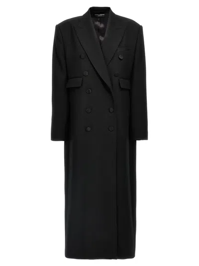Dolce & Gabbana Double-breasted Virgin Wool Coat In Black