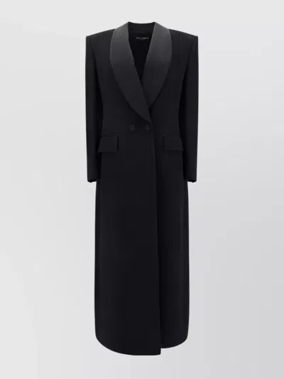 Dolce & Gabbana Long Virgin Wool Coat With Double-breasted Design In Black