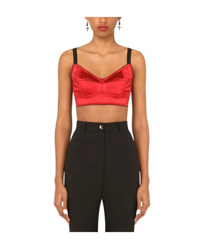Dolce & Gabbana Longline Underwired Satin Bra In Black